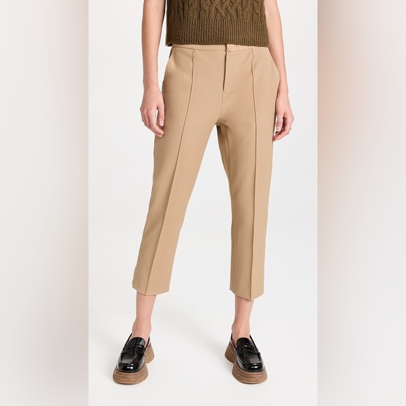 Vince Pecan Tan Pintuck Stove Pipe Cropped Pants Size 8‎ - Picture 2 of 11